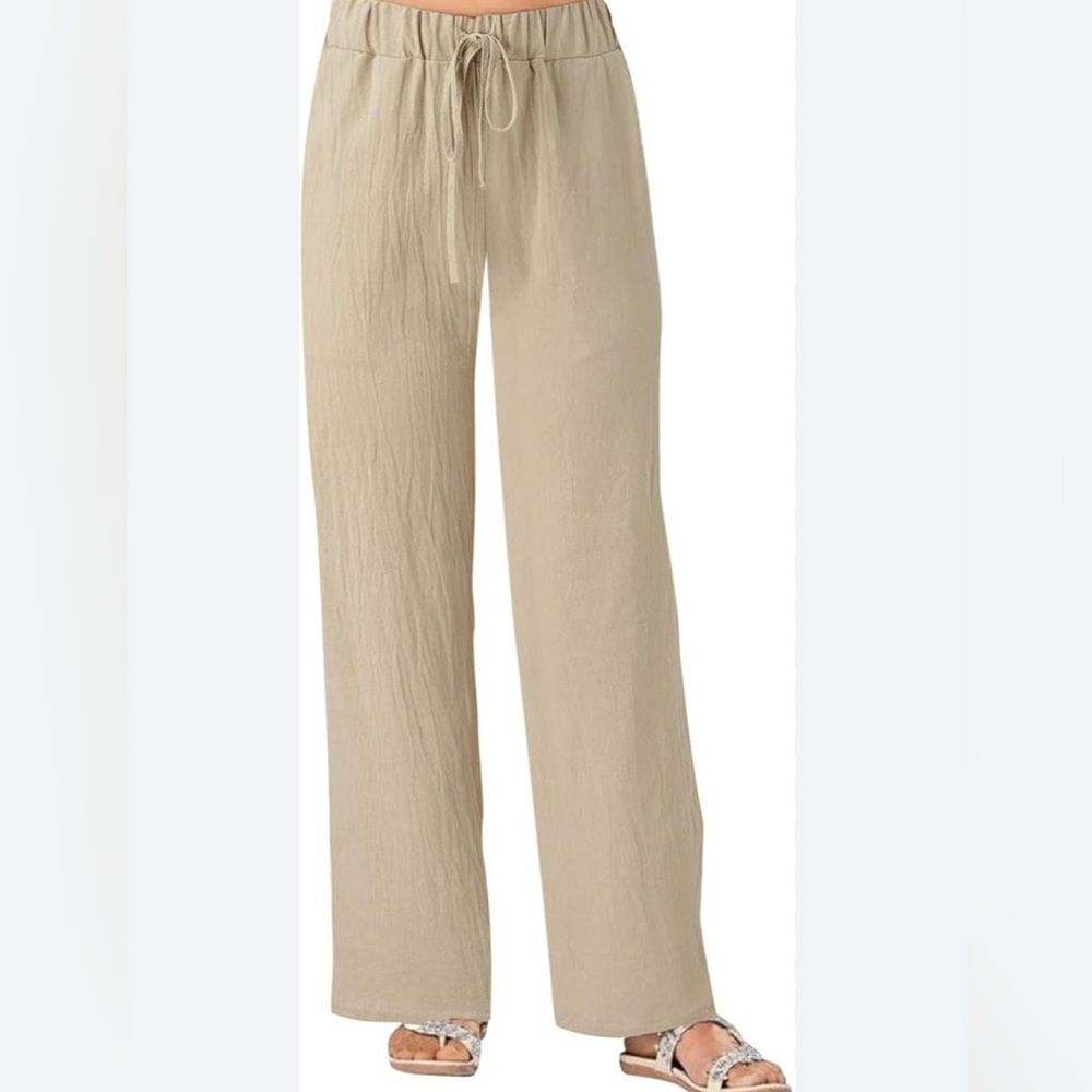 Cotton linen high waisted wide leg casual pants size XL